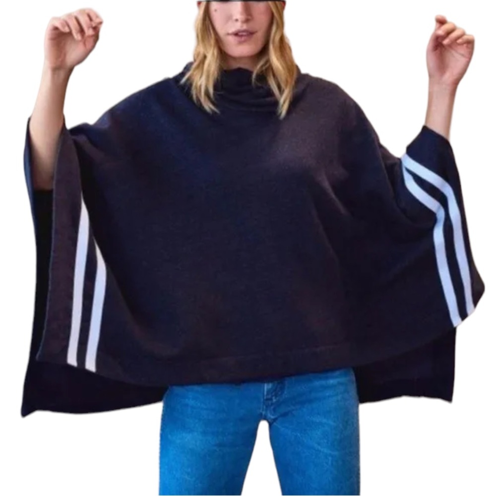 SUNDRY Anthropologie Women's  Cowl Neck Striped Poncho ONE SIZE NWOT - Picture 2 of 11